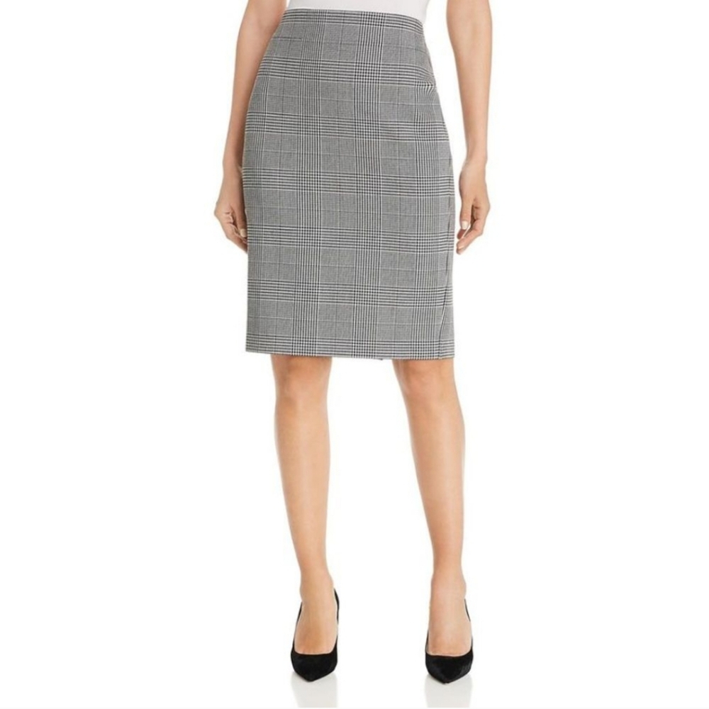 T Tahari Womens B/W Plaid Knee-Length Work Wear Pencil Skirt NWOT